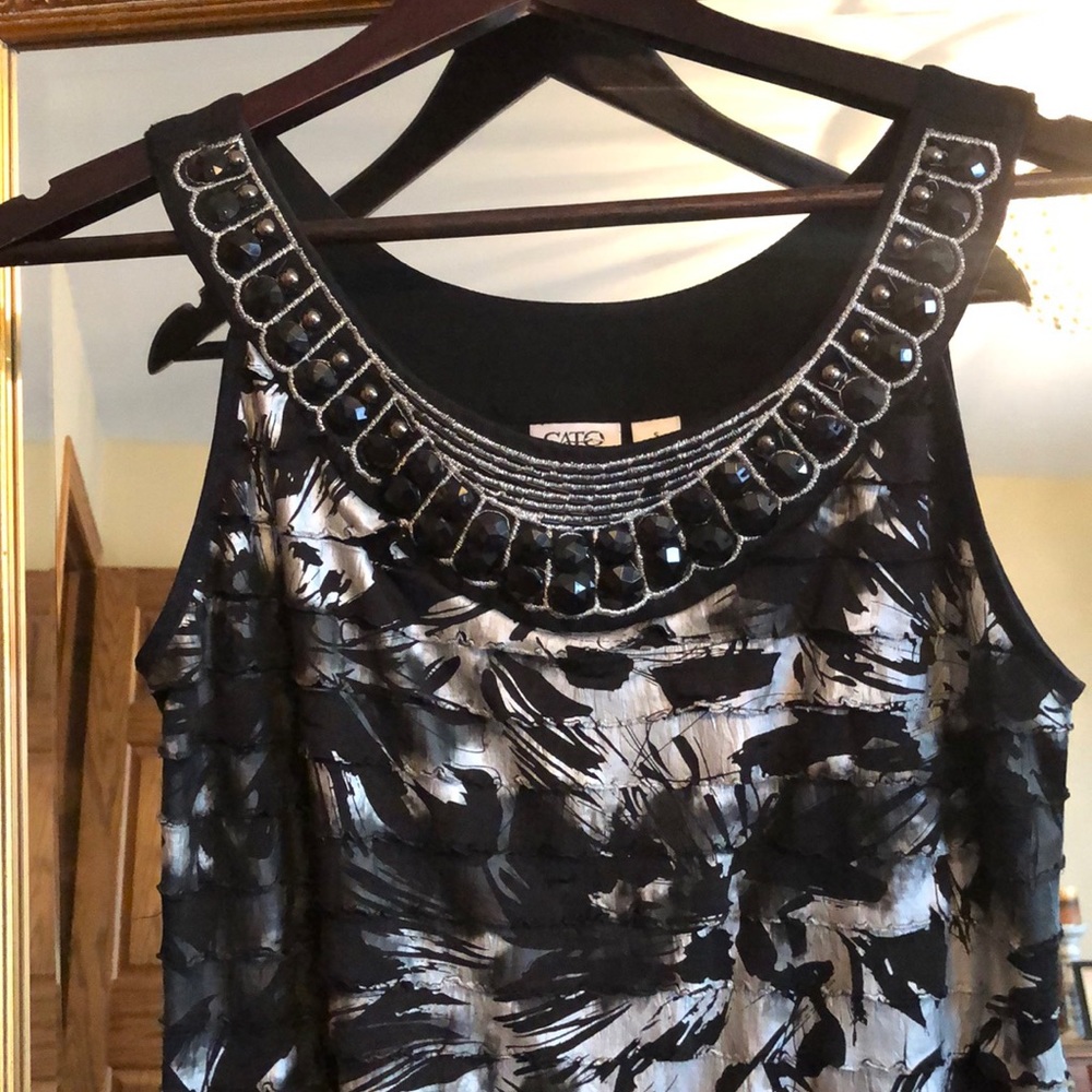 CATO EUC RUFFLE TIERS, EMBELLISHED NECKLINE TOP SM - Picture 4 of 8